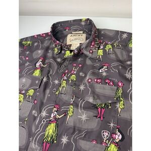 Mens Ariat X Western Aloha Hawaiian Shirt Size XL Button Up Cowgirl Hula Beach